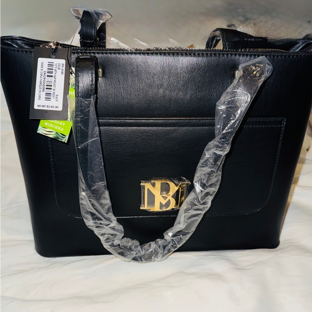 Badgley Mischka Black Tote with Gold Accents